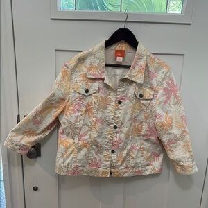 Hearts of Palm Cream and Pink Jean Jacket with Palm Tree Print